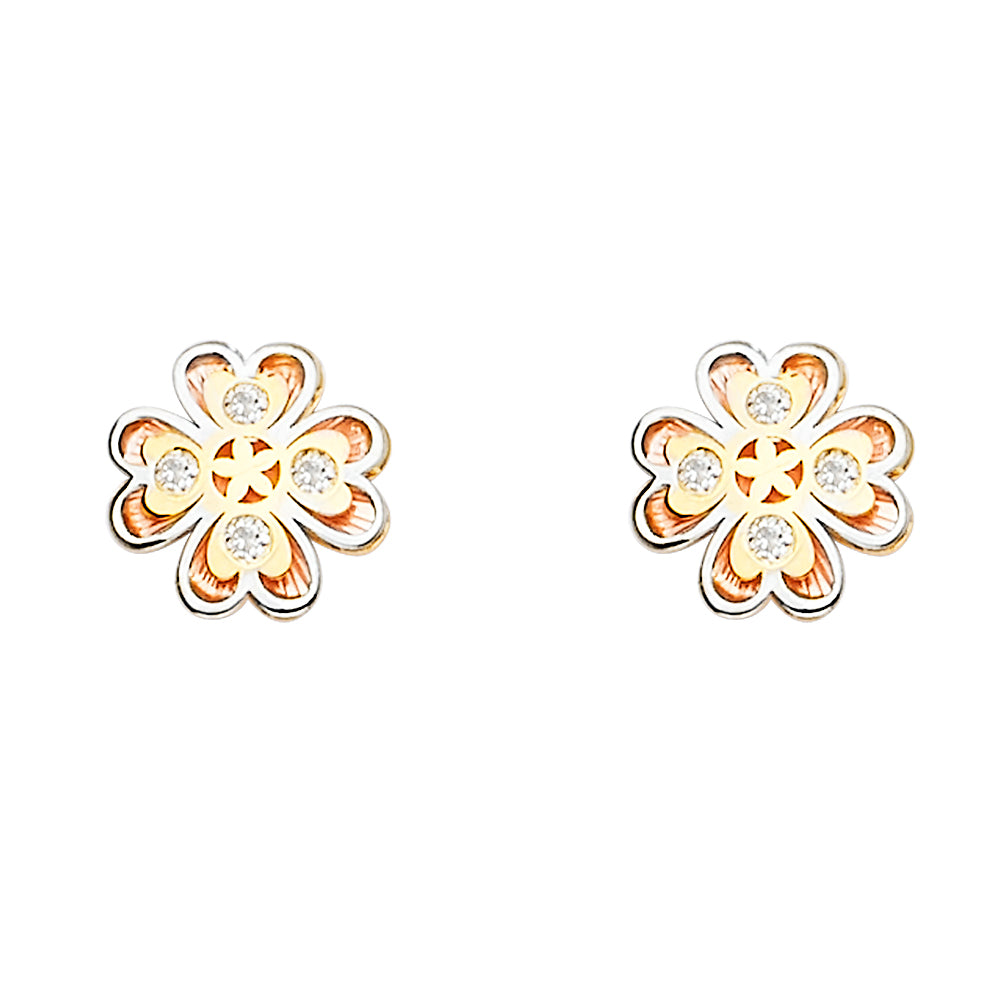 14K 3C CZ FLOWER POST EAR