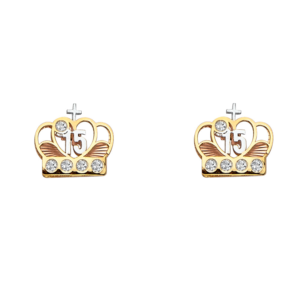 14K 3C CZ CROWN POST EAR