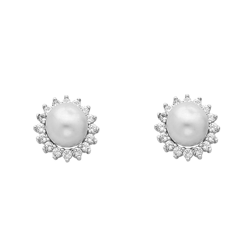 14KW CZ PEARL EARRINGS
