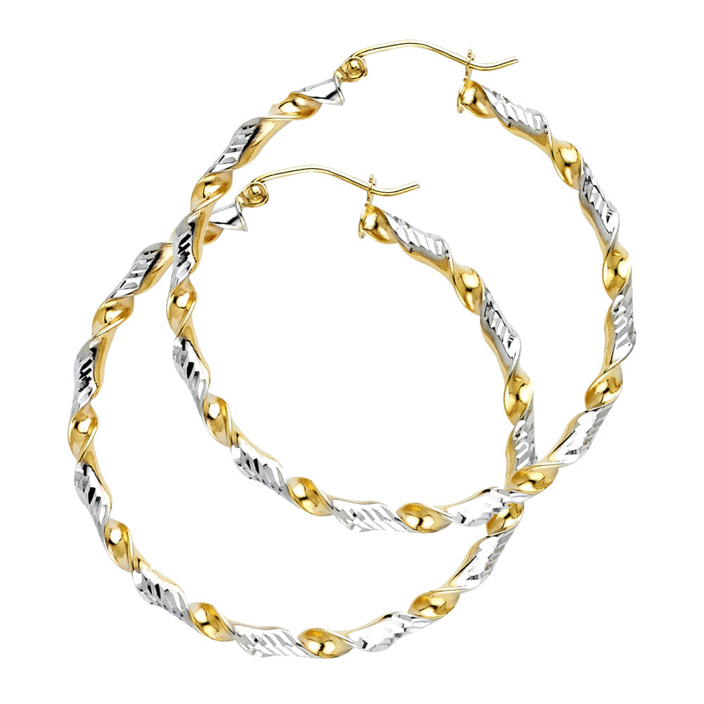 14K 2T DC SWIRL HOOP EARRING