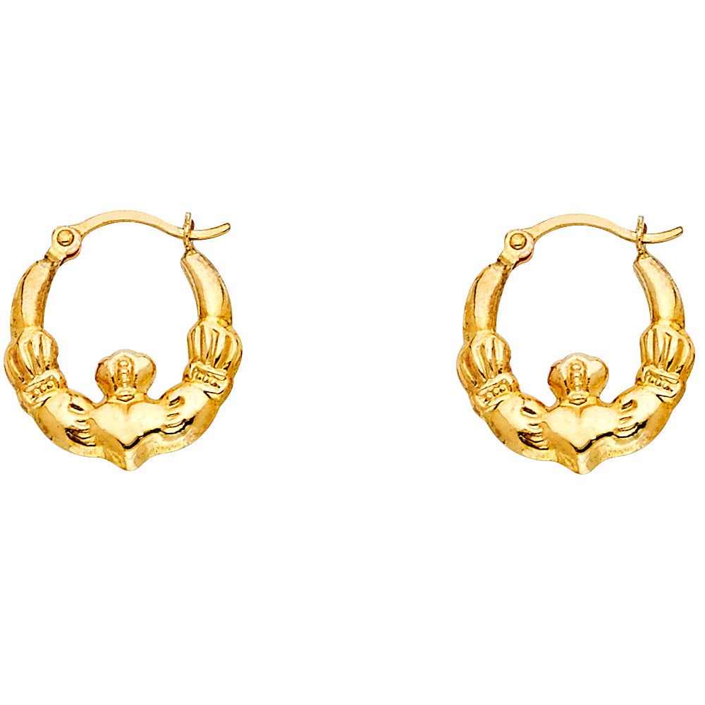 14KY CLADDAGH HOLLOW HOOPS