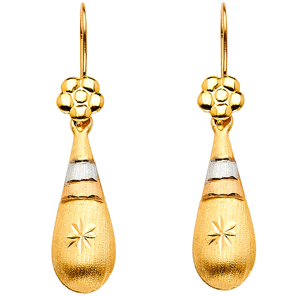 14K 3C HOL TEAR DROP HANGING EAR