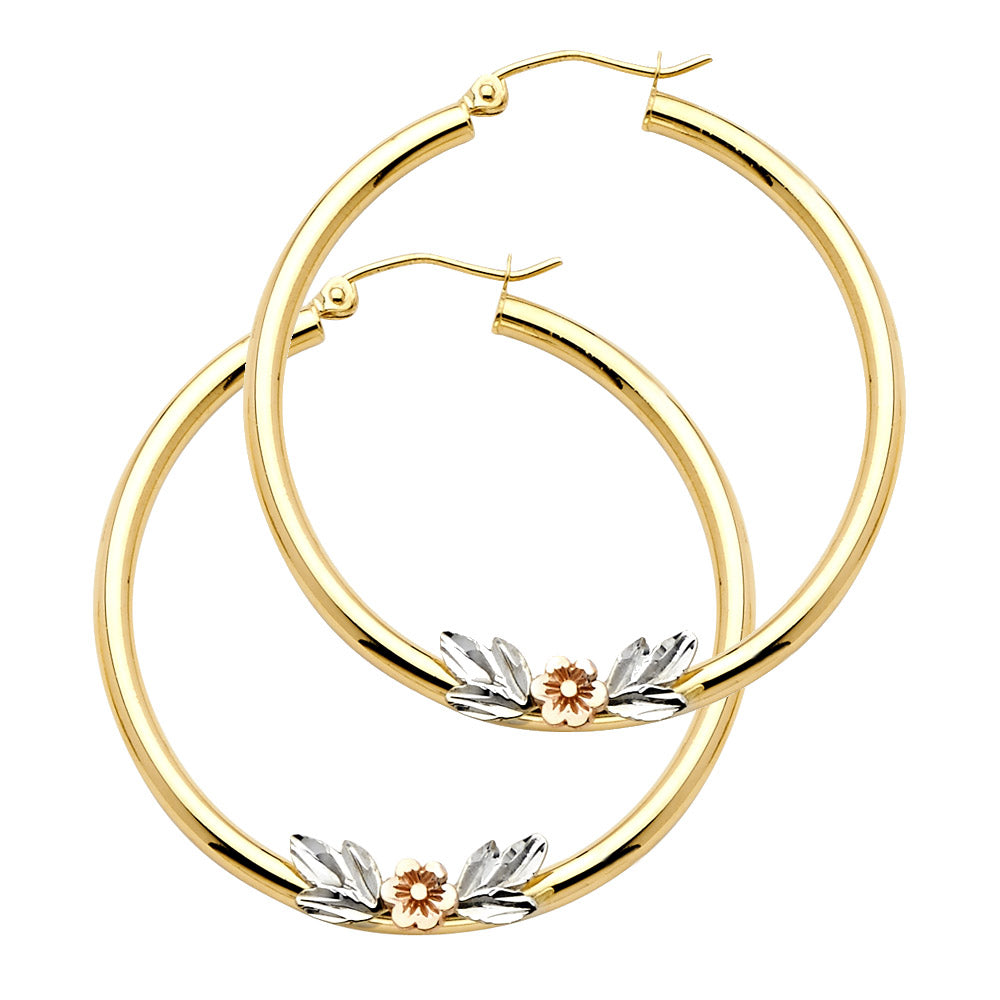 14K 3C FLOWER HOOP EAR