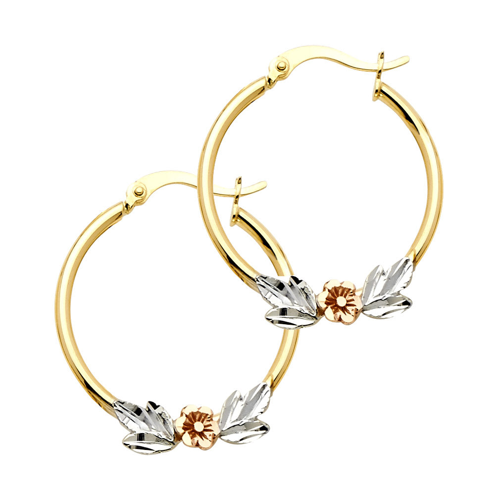 14K 3C FLOWER HOOP EAR