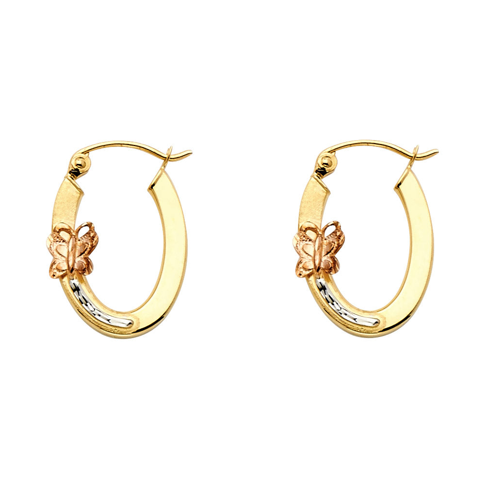 14K 3C BFLY OVAL HOOP EAR