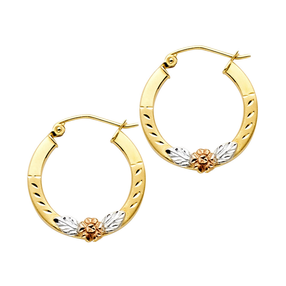 14K 3C FLOWER SQ HOOP EAR