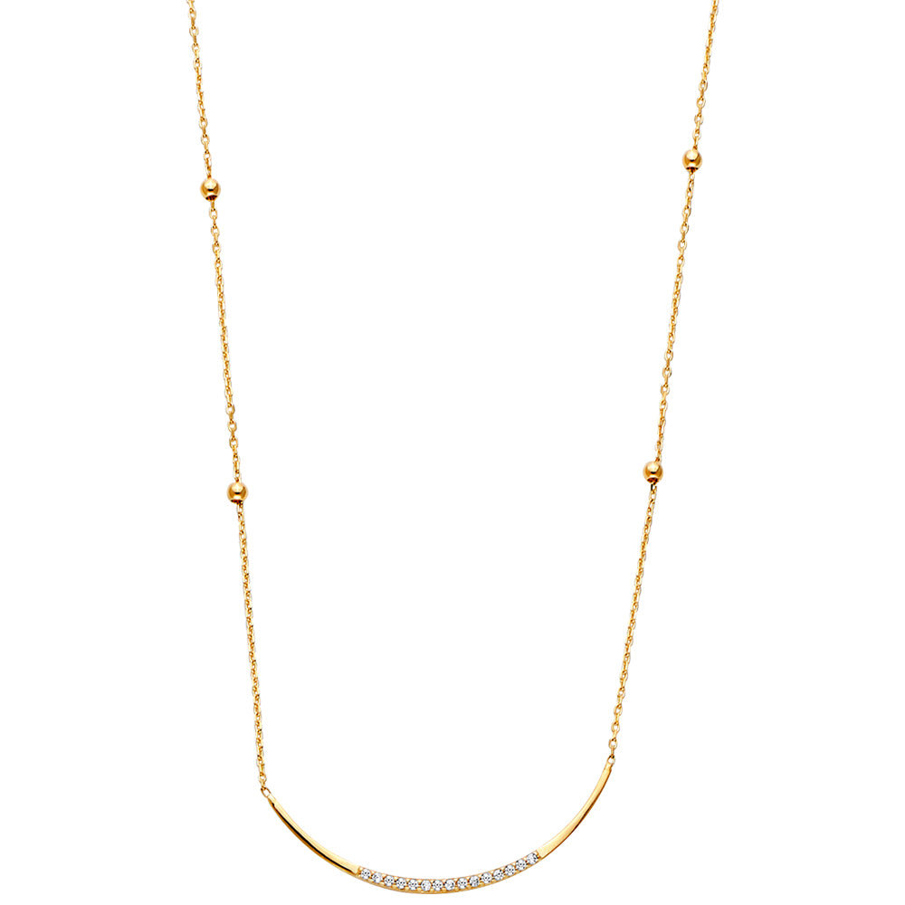 14KY CZ UBar Light Chain Neck w/Ball 17 + 1