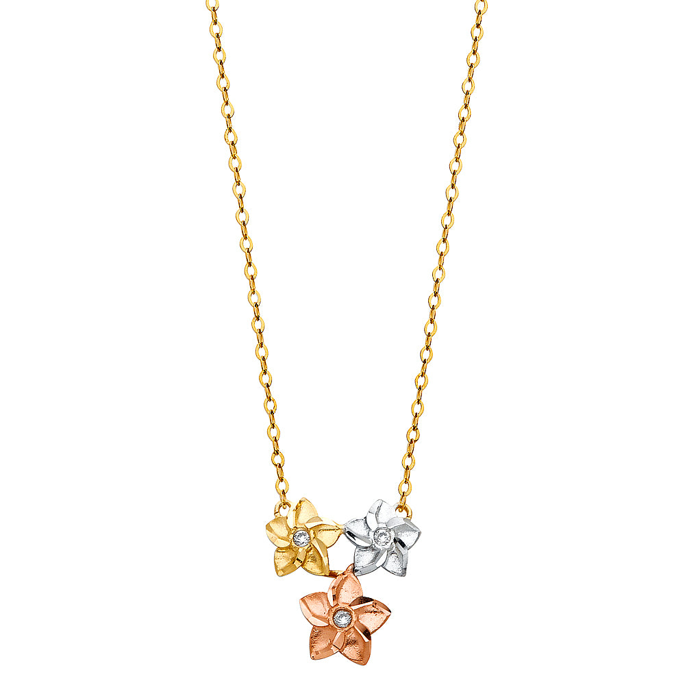 14K 3C STAR CZ NECKLACE