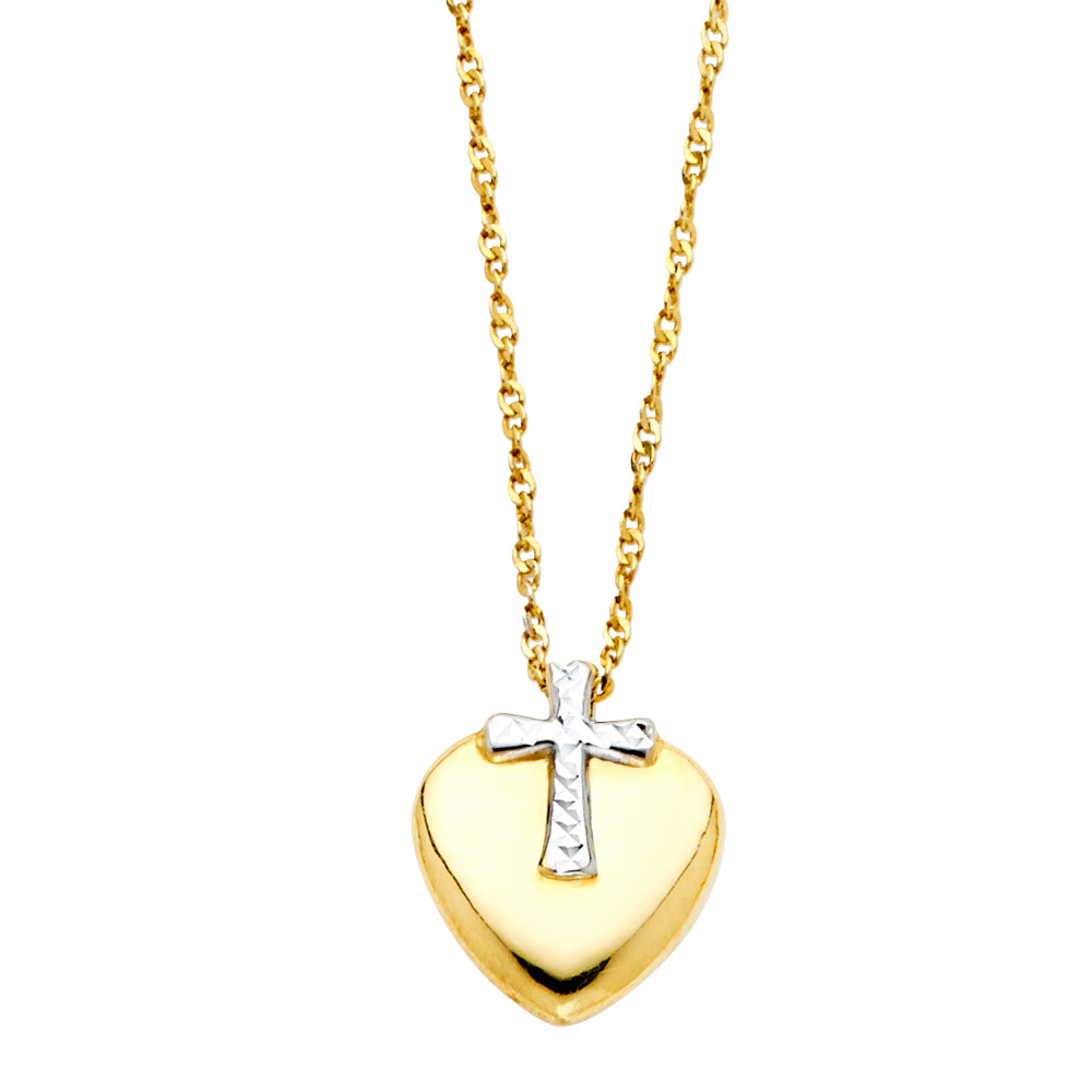 14K 2T CROSS HEART NECKLACE