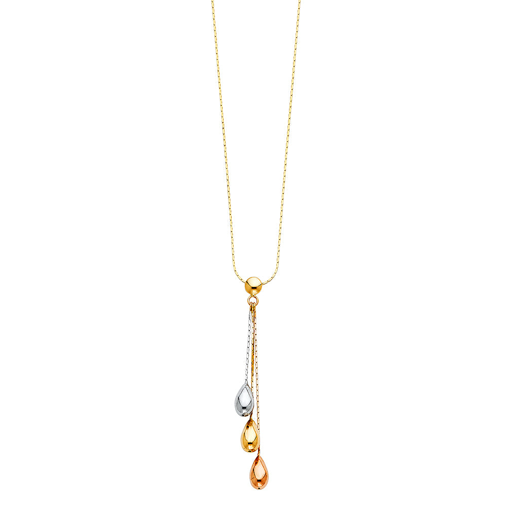 14K 3C TEAR DROP BALLS NECKLACE