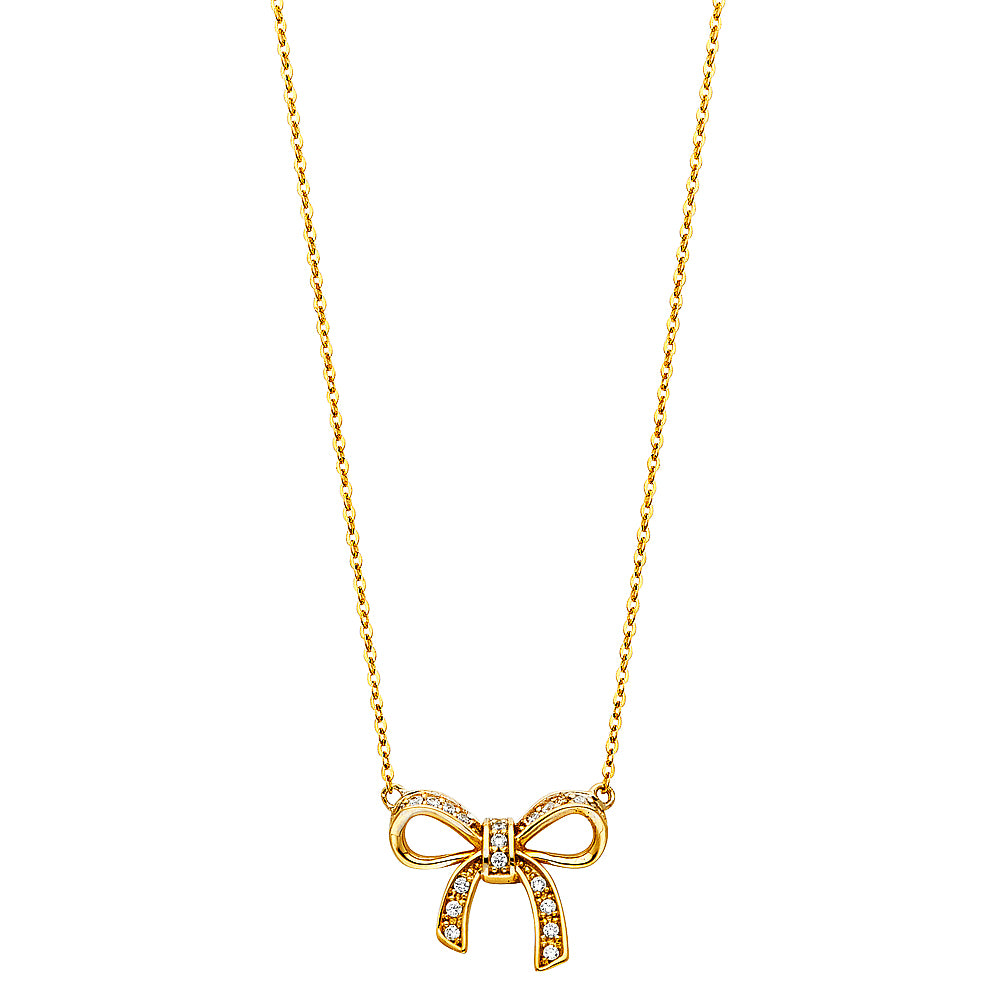 14KY CZ RIBBON NECKLACE