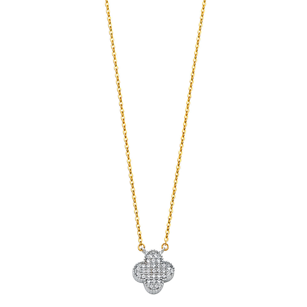14K 2T CZ CLOVE NECKLACE
