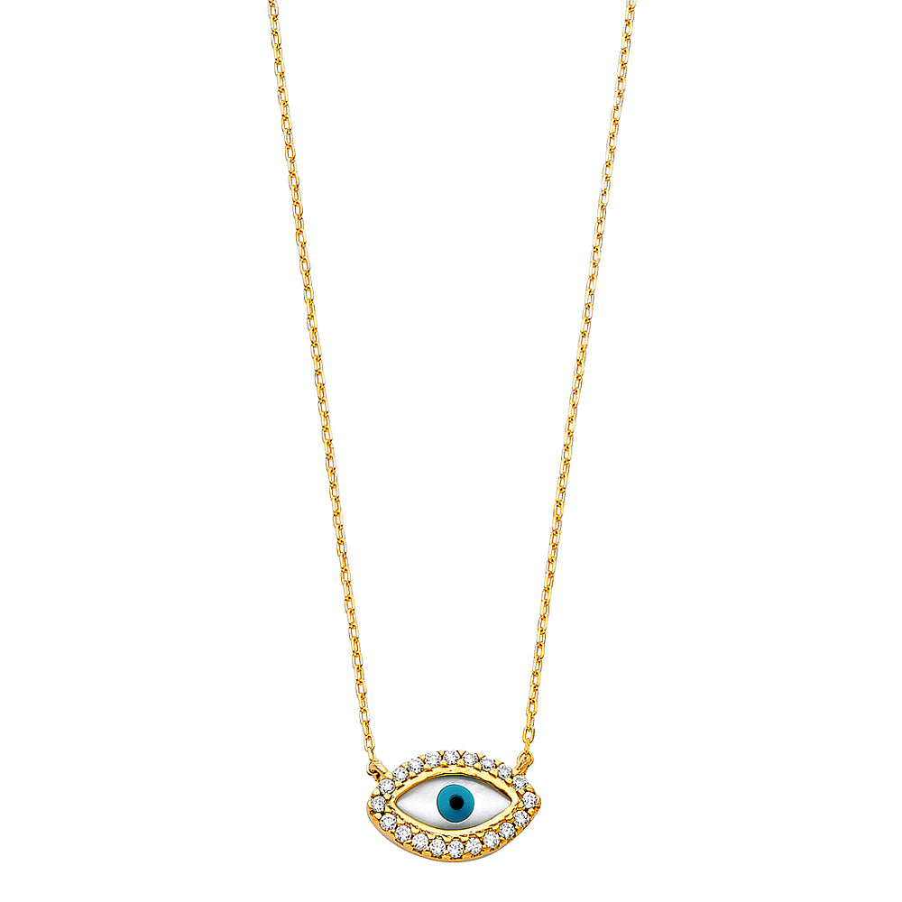 14KY CZ EVIL EYE NECKLACE