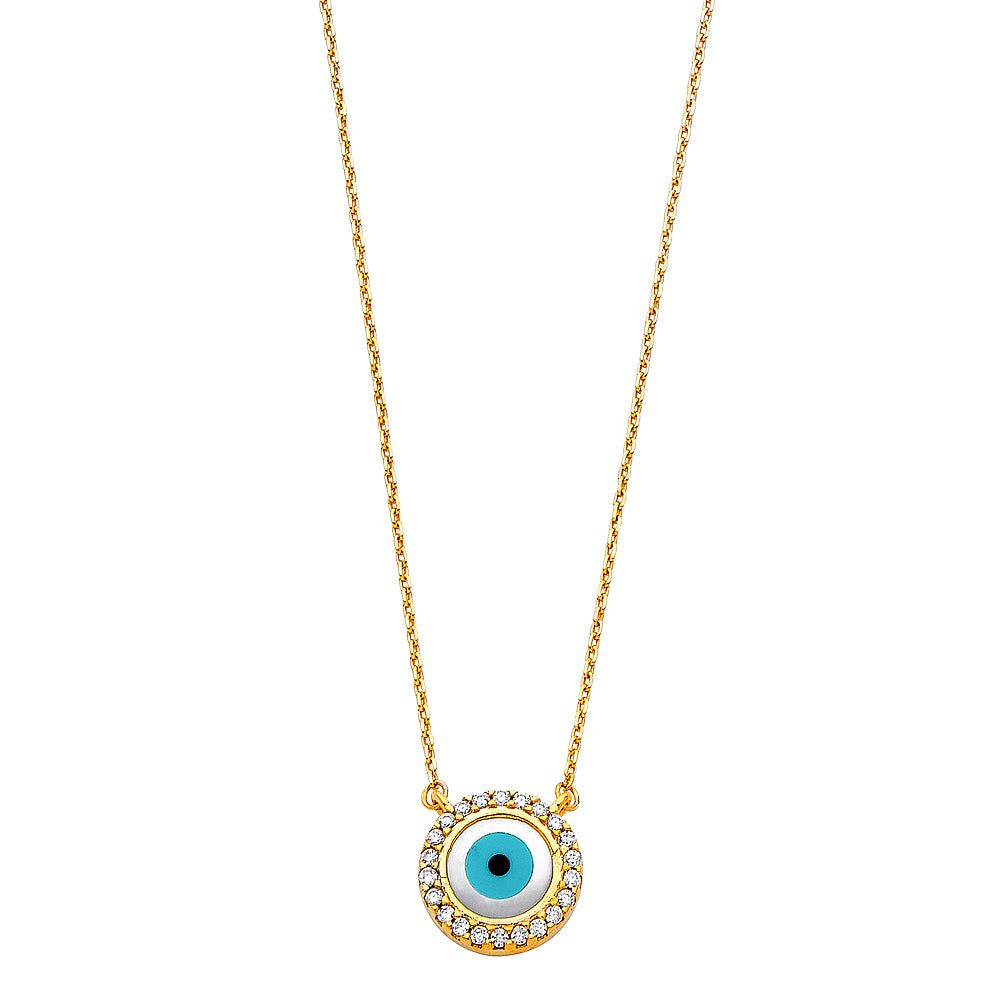 14KY CZ EVIL EYE NECKLACE
