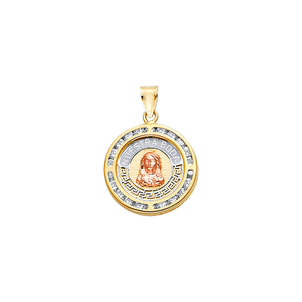 14K 3C CZ Round  Nuestra Boda Pt w/Jesus