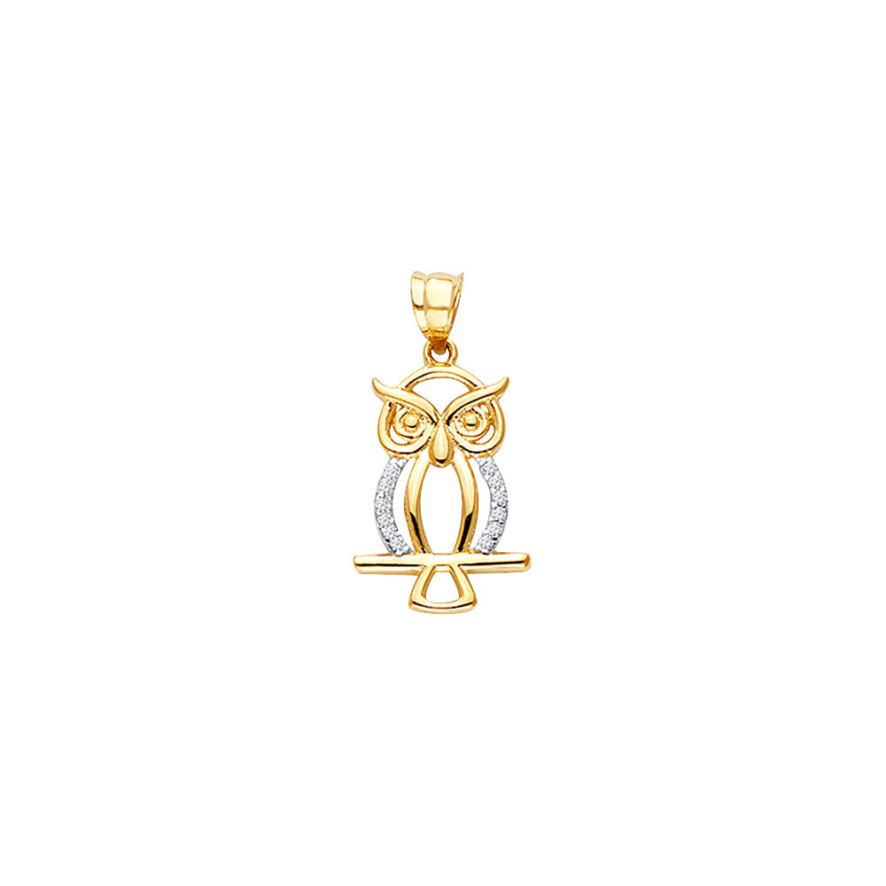 14KY CZ OWL PENDANT