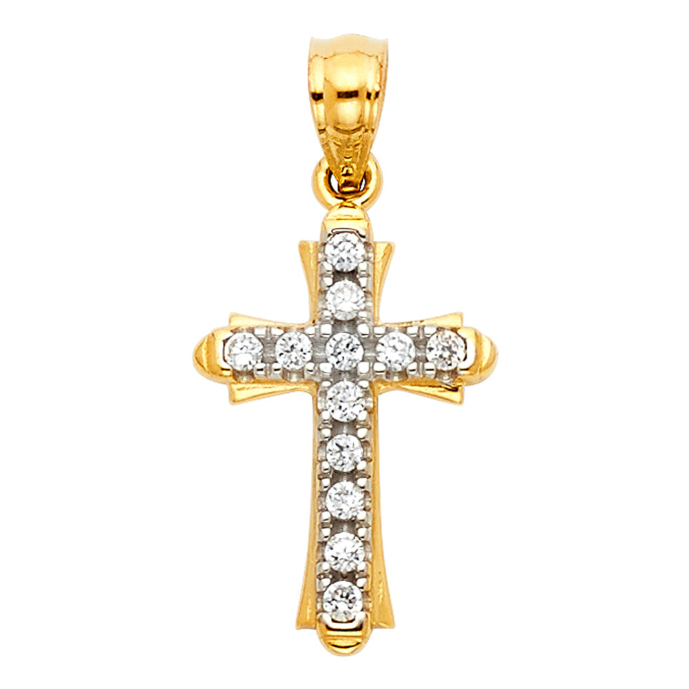 14K 2T CZ CROSS PENDANT