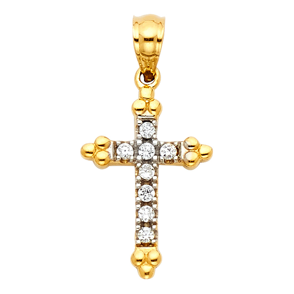 14K 2T CZ CROSS PENDANT