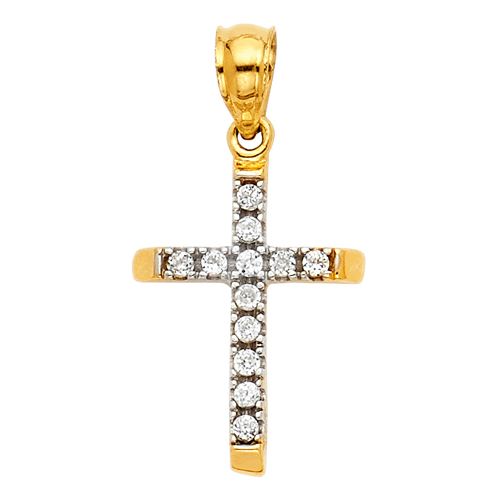 14K 2T CZ CROSS PENDANT