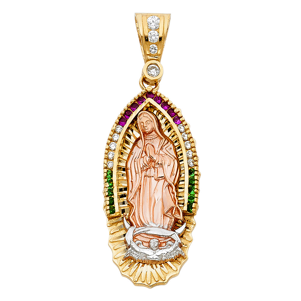 14K 3C CZ OUR LADY OF GUADALUPE PENDANT