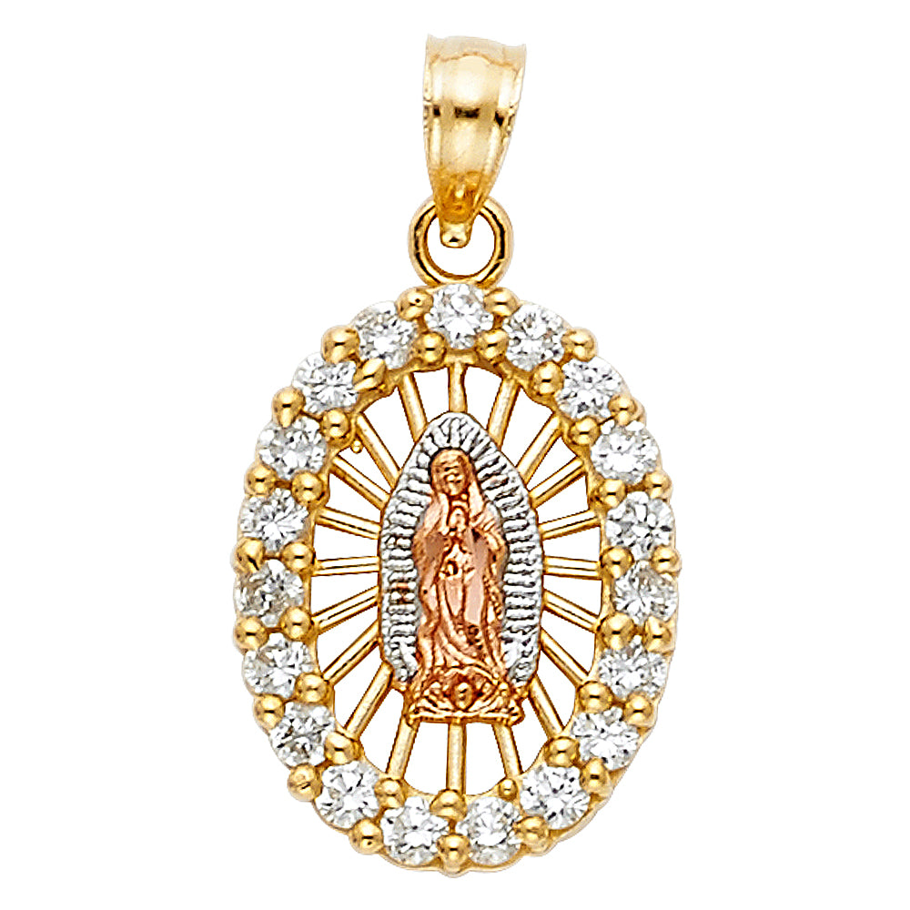 14K 3C CZ OUR LADY OF GUADALUPE PENDANT