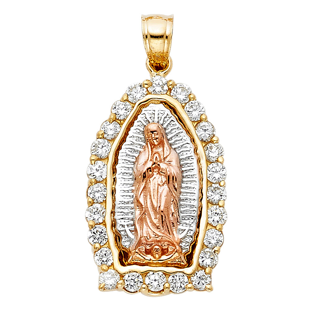 14K 3C CZ OUR LADY OF GUADALUPE PENDANT
