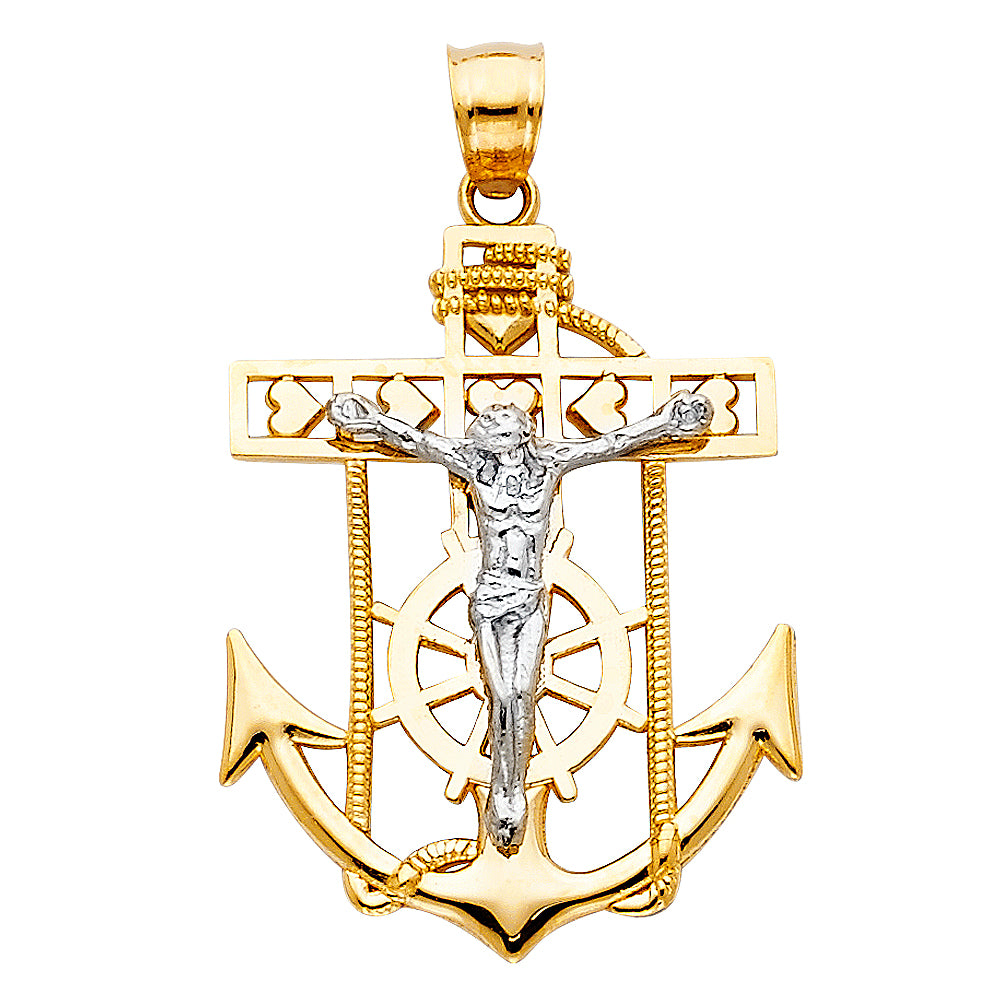 14K 2T MARINER CROSS PENDANT BIG