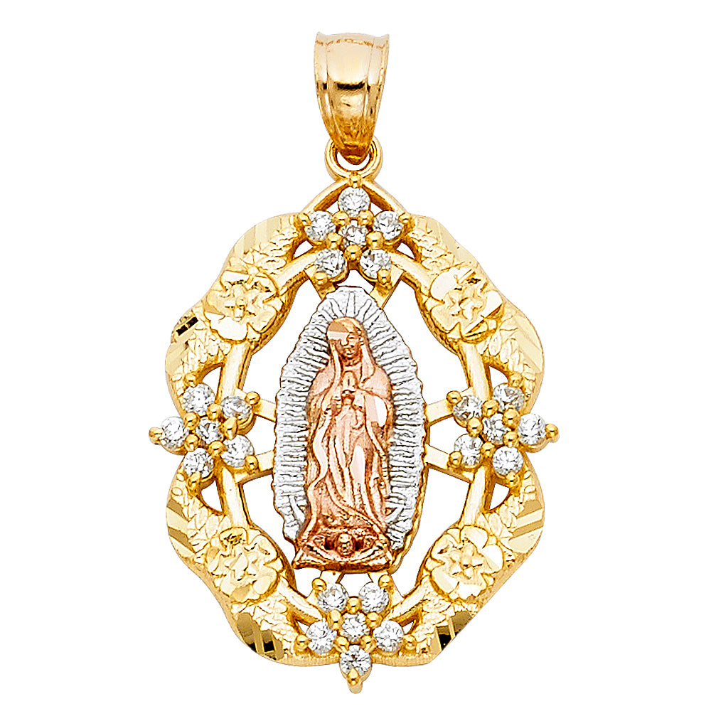 14K 3C CZ OUR LADY OF GUADALUPE PENDANT