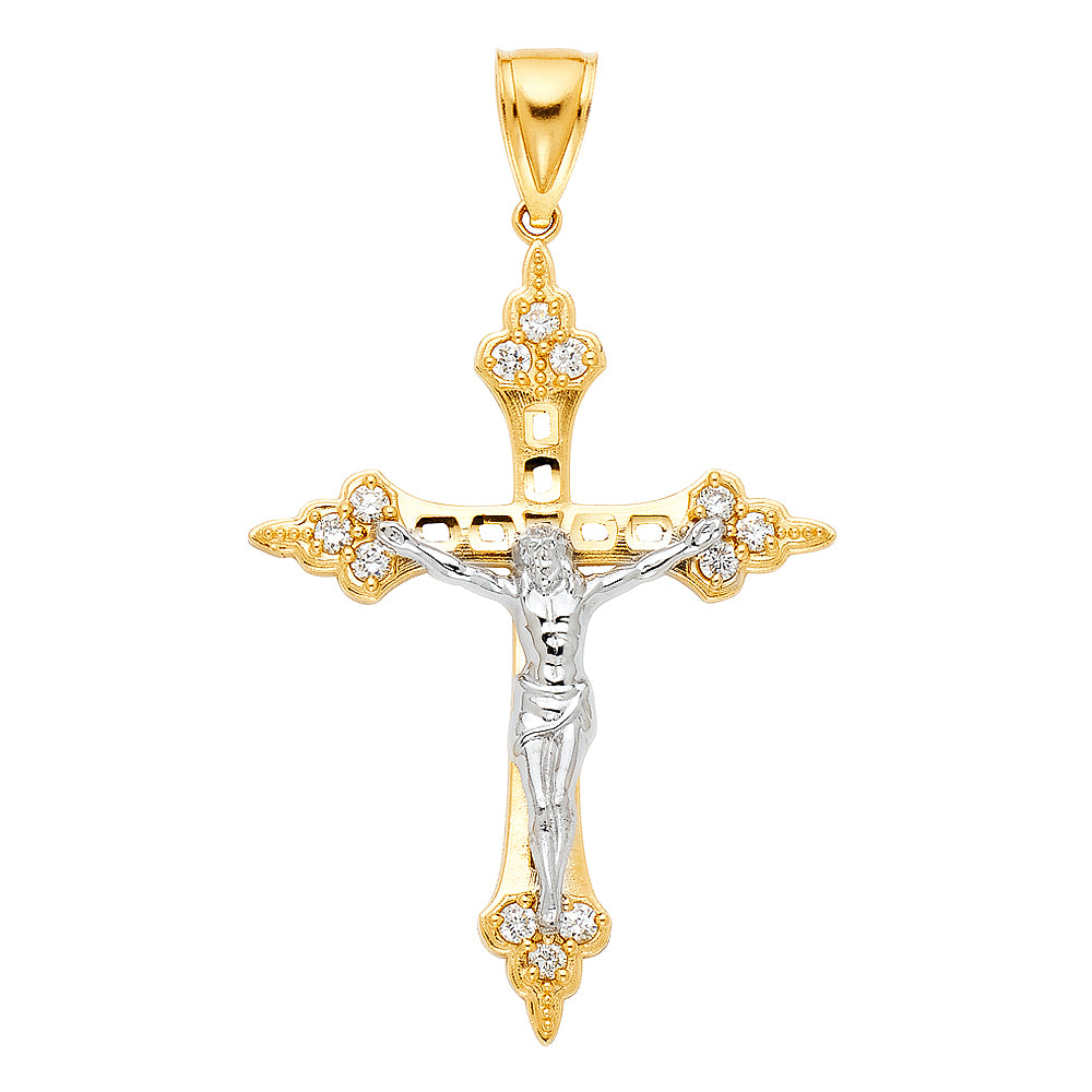 14K 2T CZ CUTOUT CRUCIFIX PENDANT