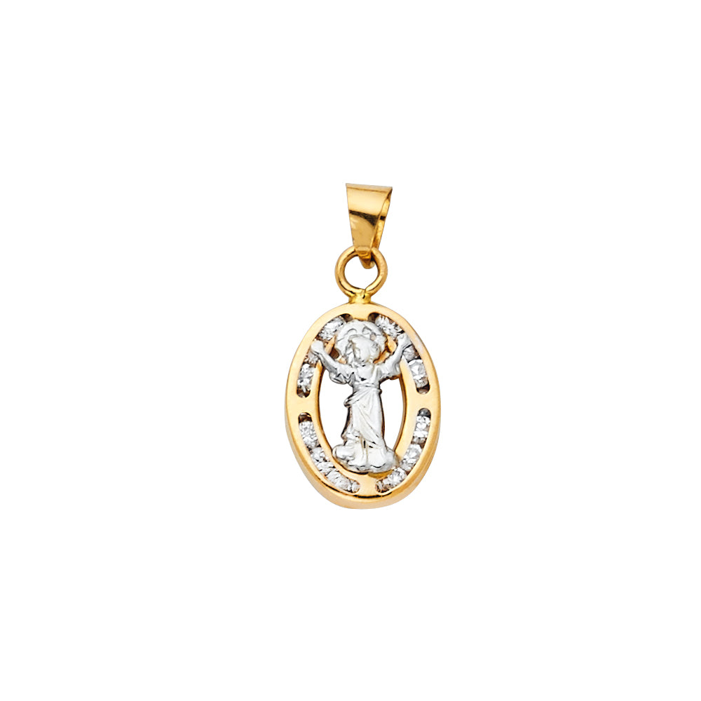 14K 2T CZ DIVINE INFANT JESUS PENDANT