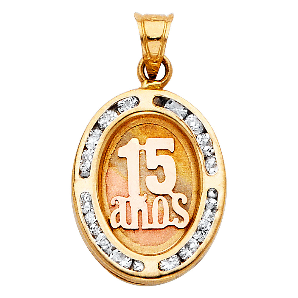 14K 3C CZ 15 YEARS PENDANT