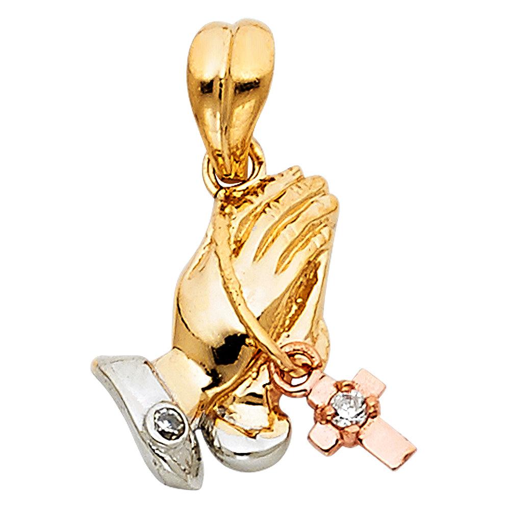 14K 3C CZ PRAYING HANDS PENDANT