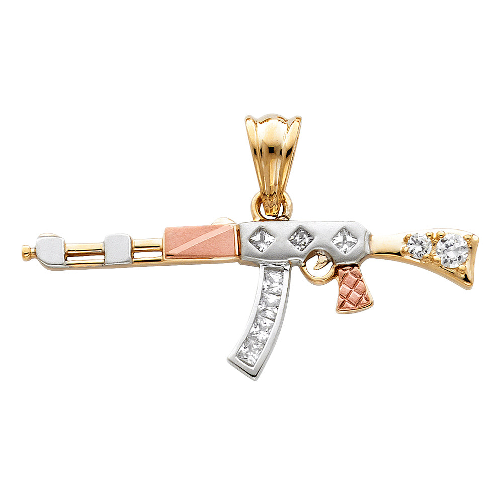 14K 3C CZ RIFLE GUN PENDANT