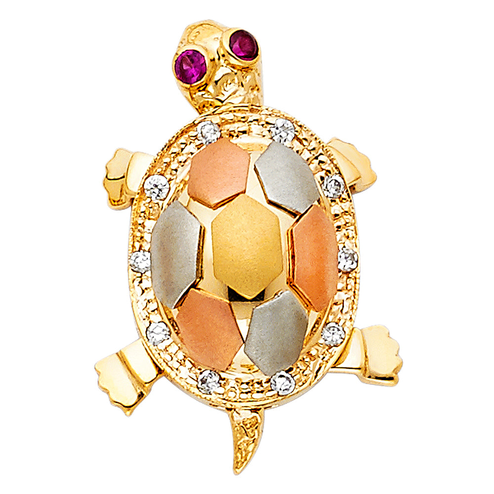 14K 3C CZ TURTLE PENDANT