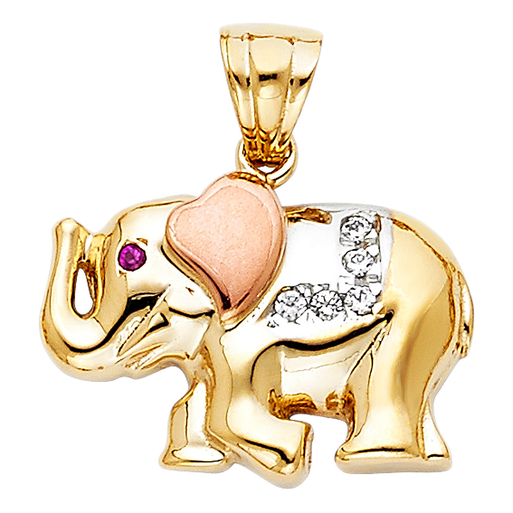 14K 3C CZ ELEPHANT PENDANT