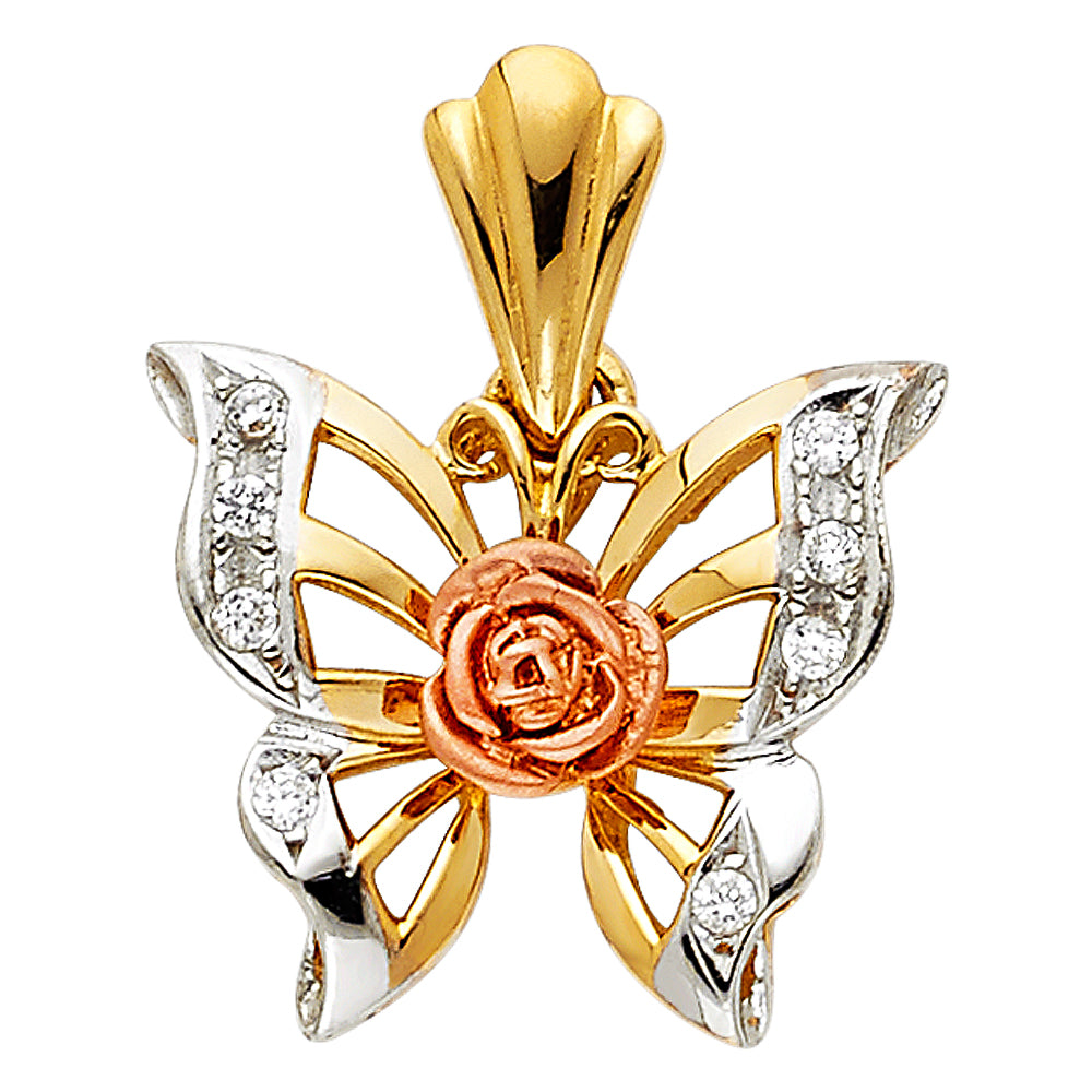 14K 3C CZ BUTTERFLY PENDANT