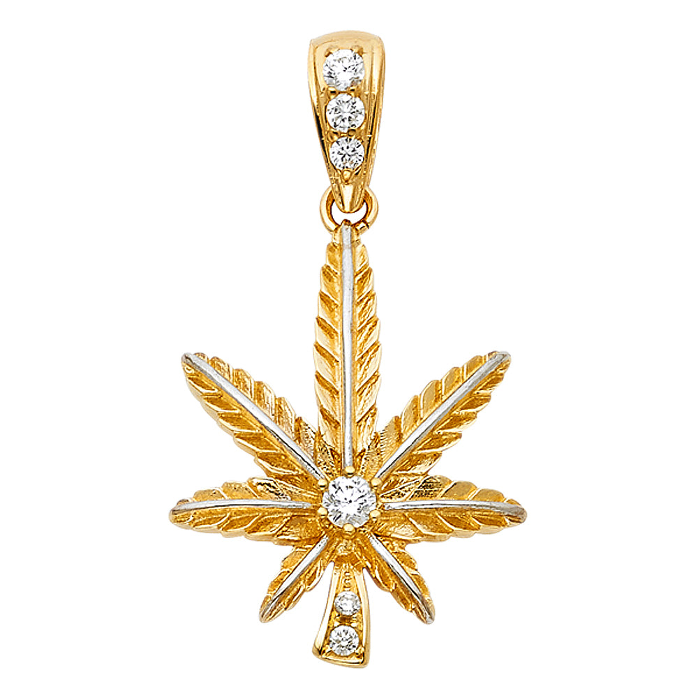 14KY CZ MARIJUANA LEAF PENDANT