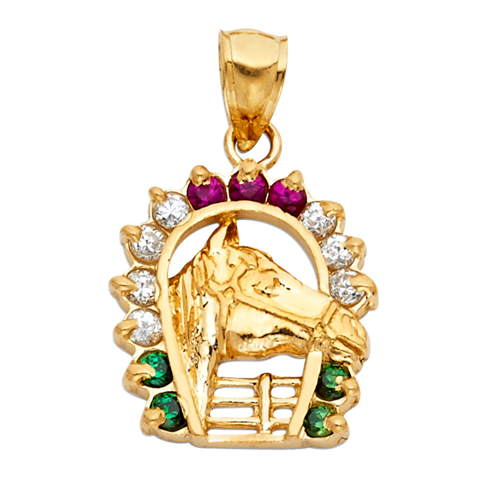 14KY CZ LUCKY HORSESHOE PENDANT