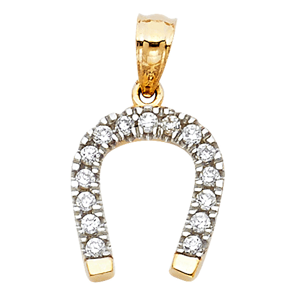14K 2T CZ LUCKY HORSESHOE PENDANT