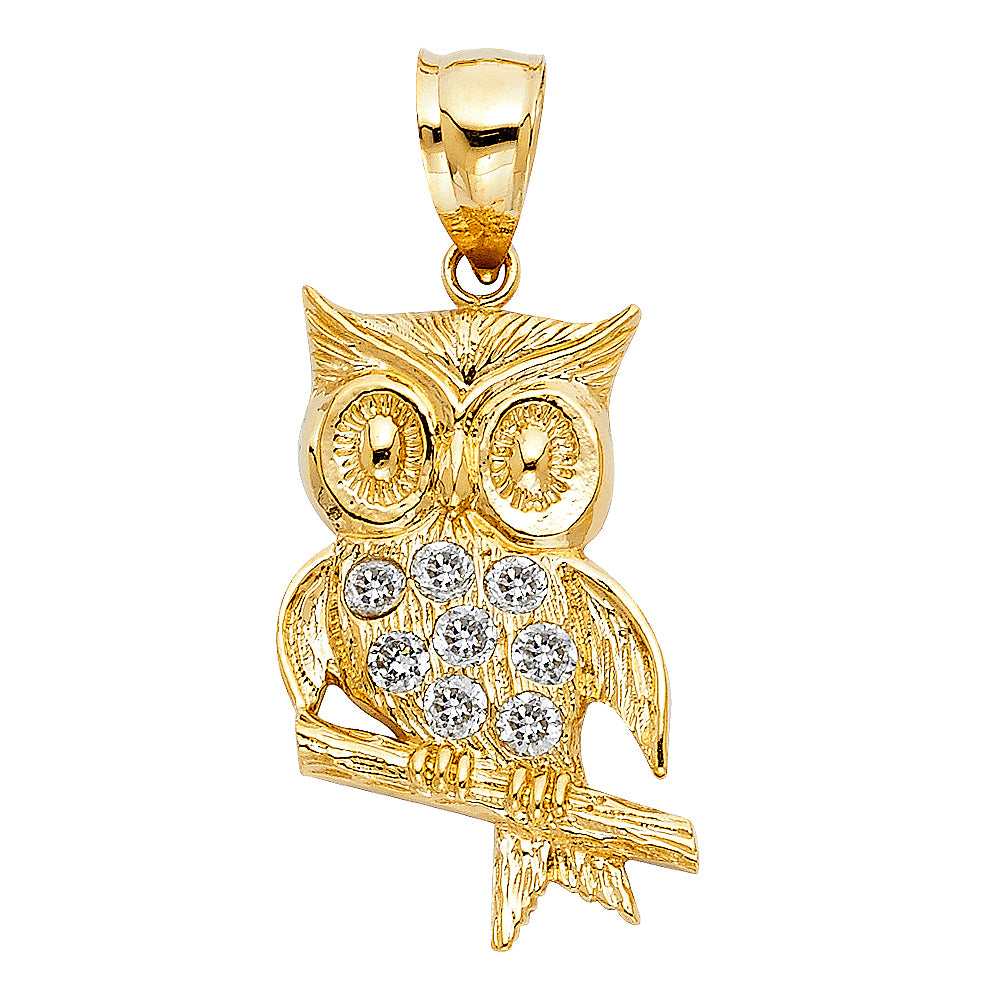 14KY CZ OWL PENDANT