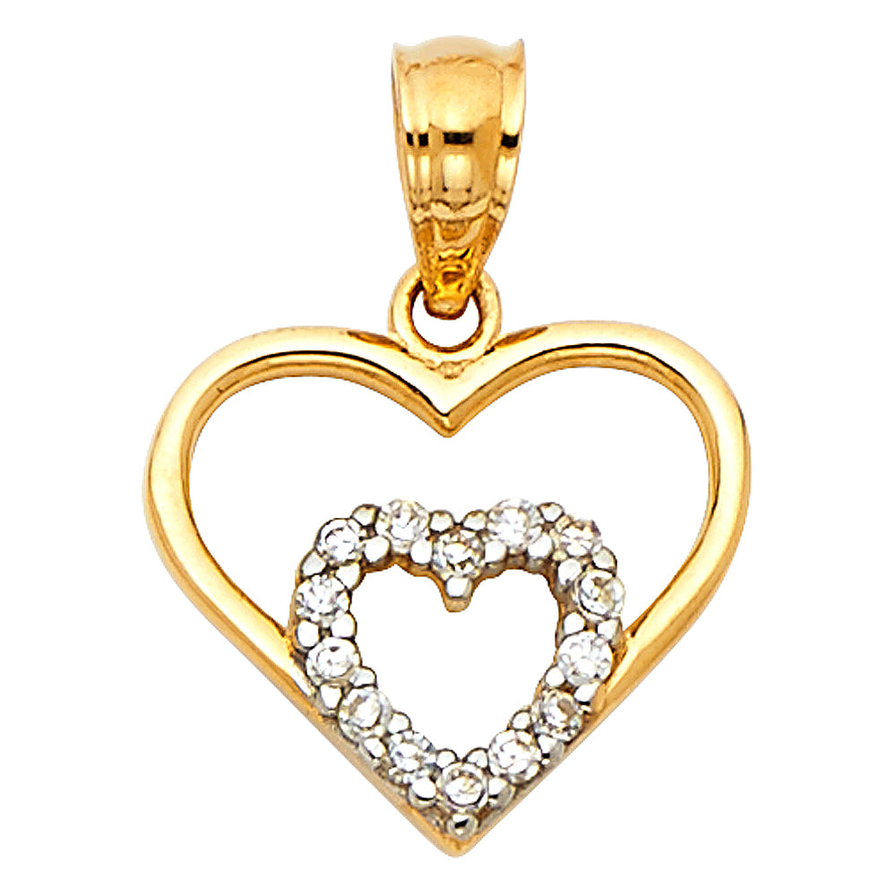 14K 2T CZ HEART PENDANT