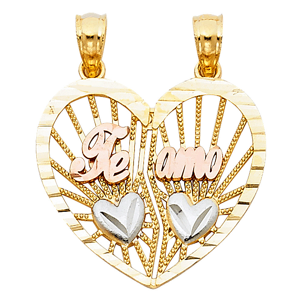 14K 3C TE AMO HEART 2 PIECE PENDANT