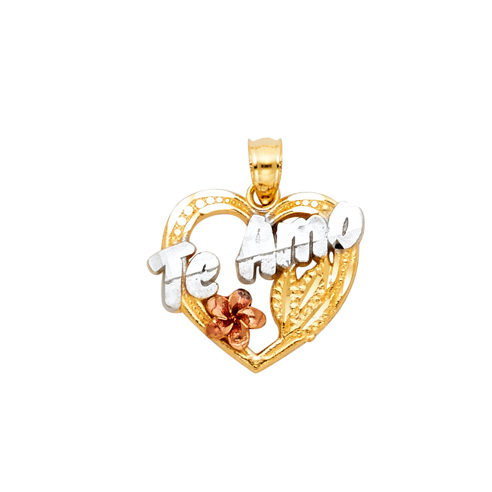 14K 3C TE AMO HEART PENDANT