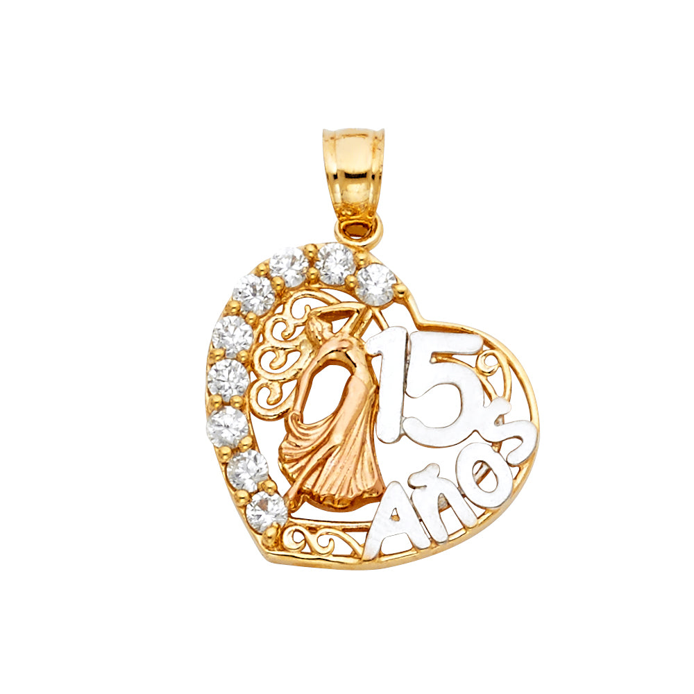 14K 3C CZ 15 YEARS HEART PENDANT