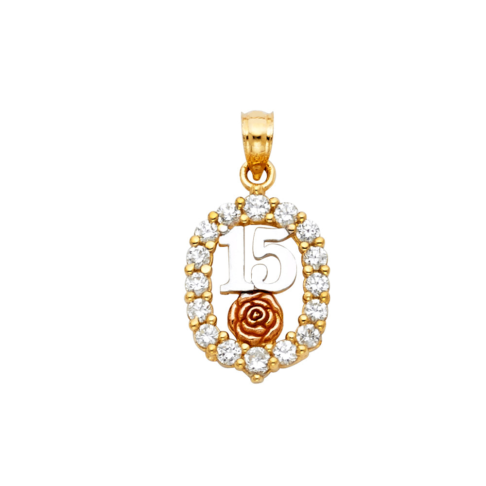 14K 3C CZ 15 YEARS PENDANT