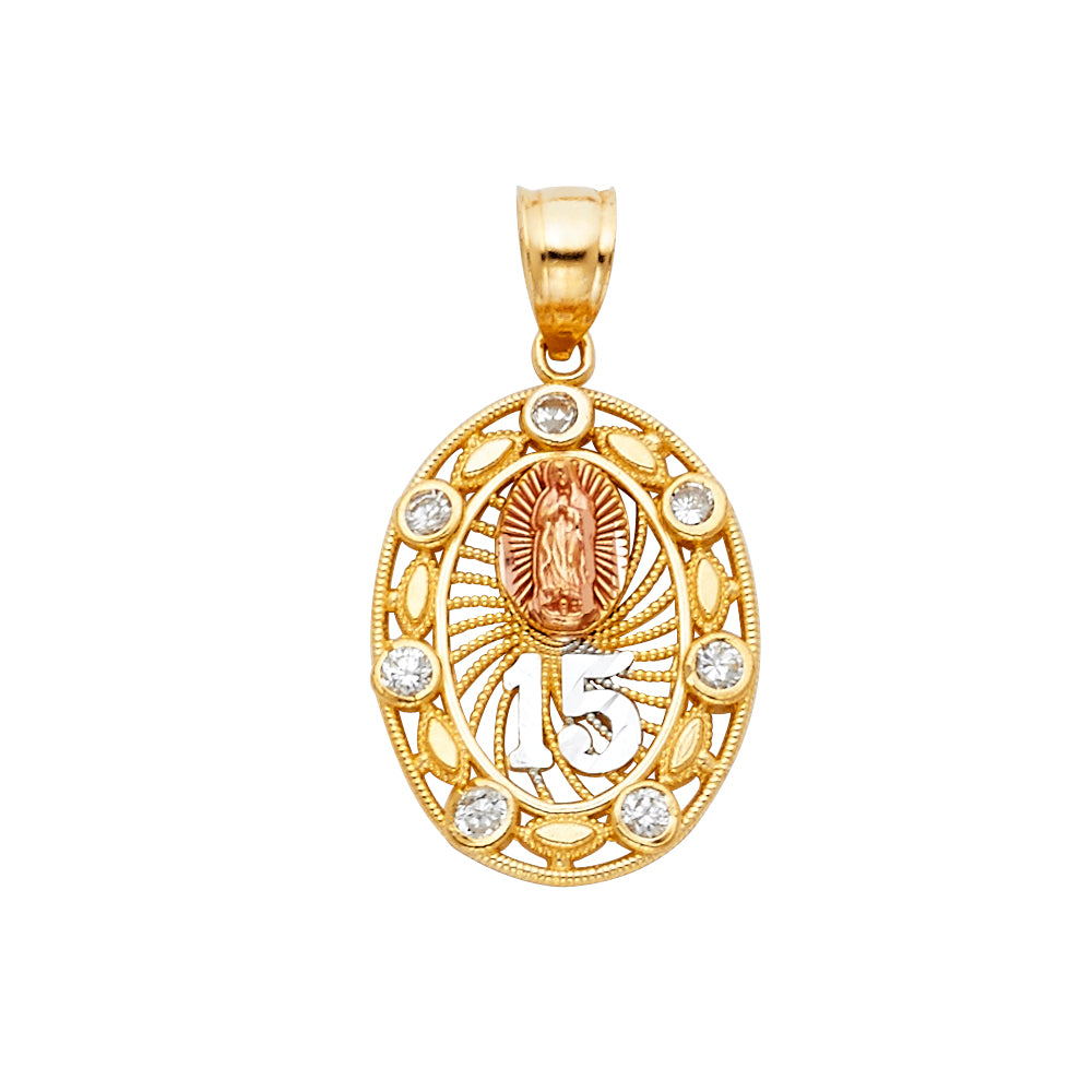 14K 3C CZ 15 YEARS PENDANT