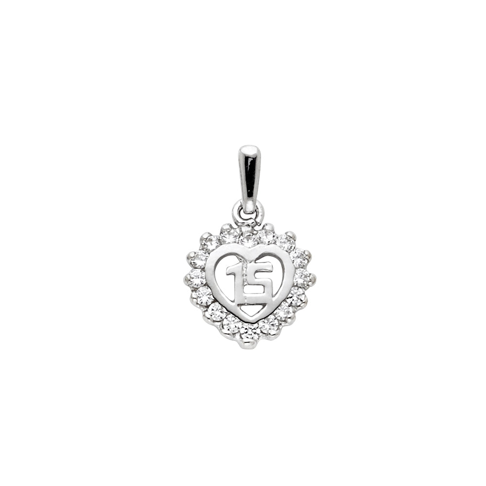 14KW CZ 15 YEARS HEART PENDANT