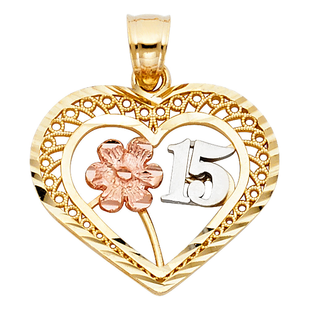 14K 3C 15 YEARS HEART PENDANT