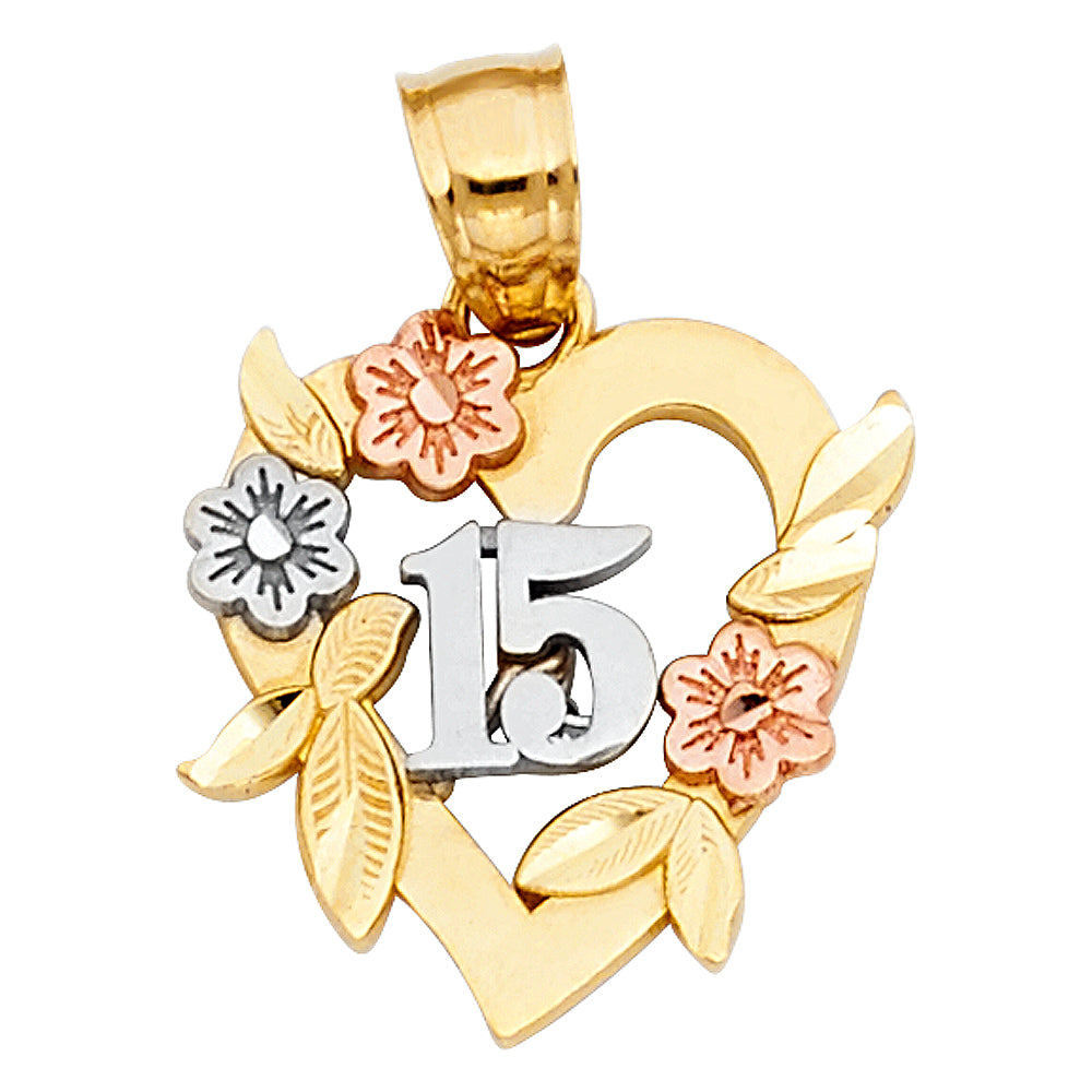 14K 3C 15 YEARS HEART PENDANT