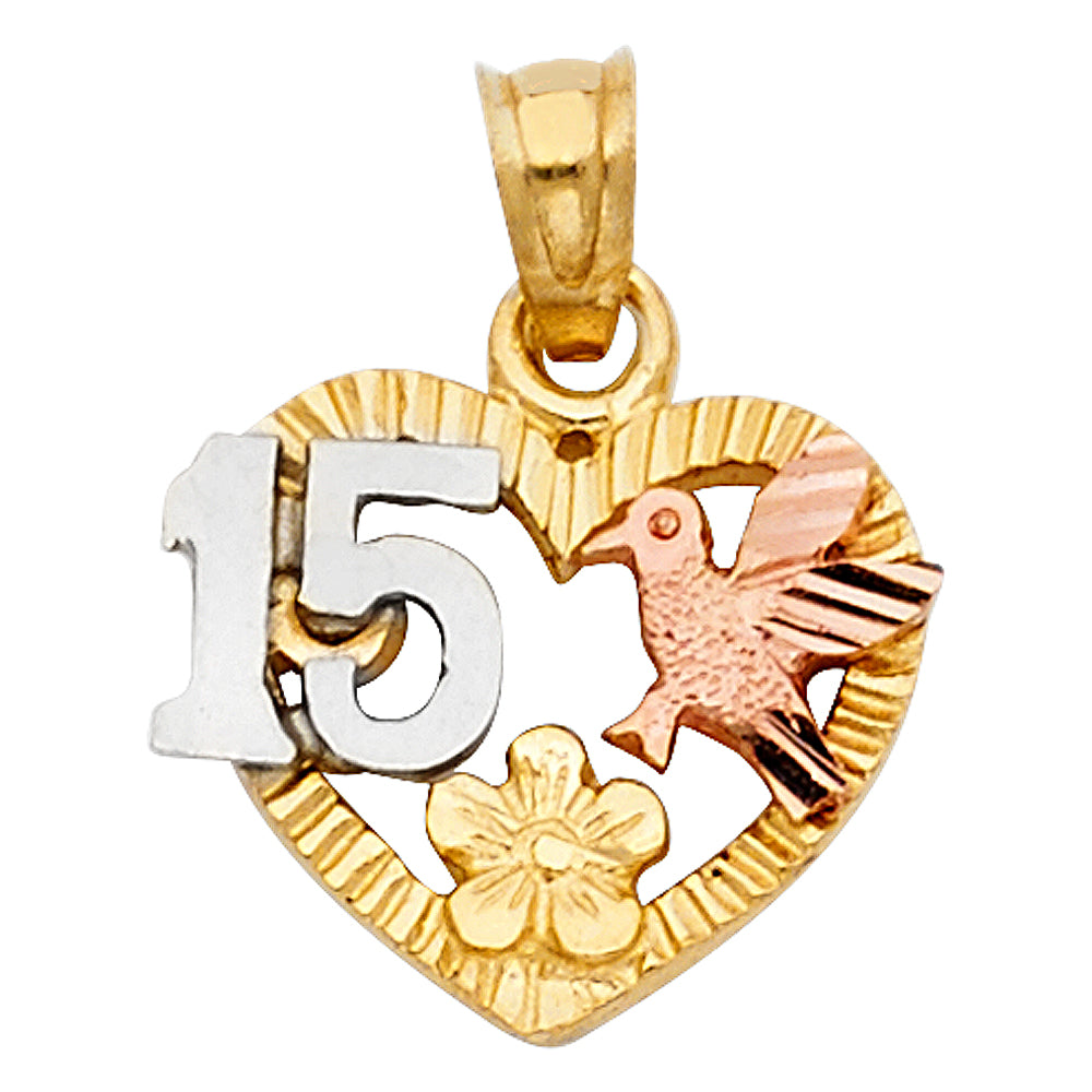 14K 3C 15 YEARS HEART PENDANT